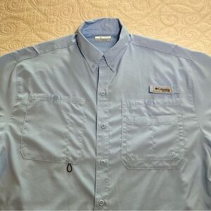 COLUMBIA PFG TAMIAMI II Omni-Shade Short Sleeve Blue Fishing Shirt men size Med